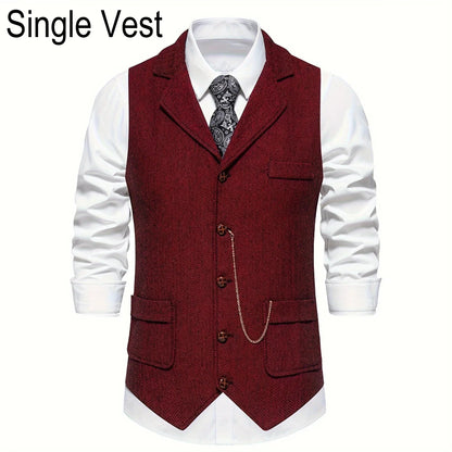 Man Suit Vest British Style Turn Down Collar Male Waistcoat Vintage Single-breasted Business Casual Men Coat Vest
