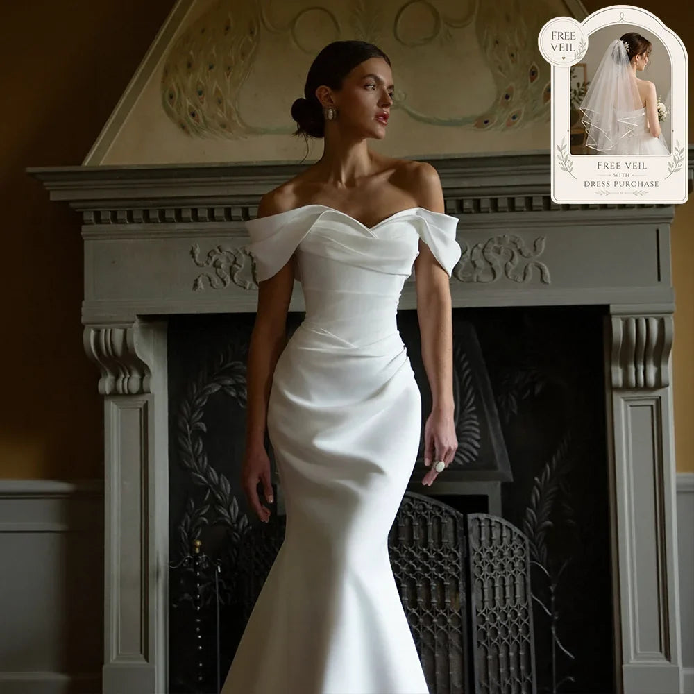 Elegant Mermaid Wedding Dresses Women Off Shoulder Satin Bridal Dress Sexy Sweetheart 2026 Wedding Party Gowns Customized