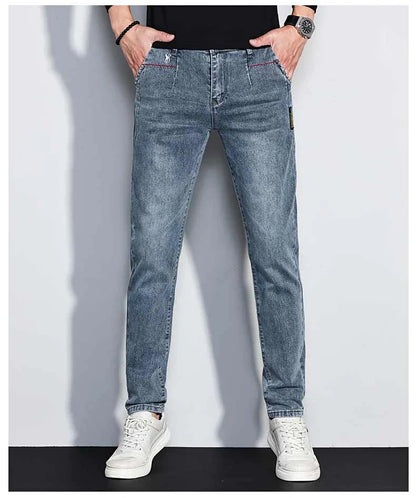 New Men's Jeans Slim Fit Stretch Straight Vintage Trendy Denim Pants Korean Washed Soft Versatile Fashion Trousers Streetwear