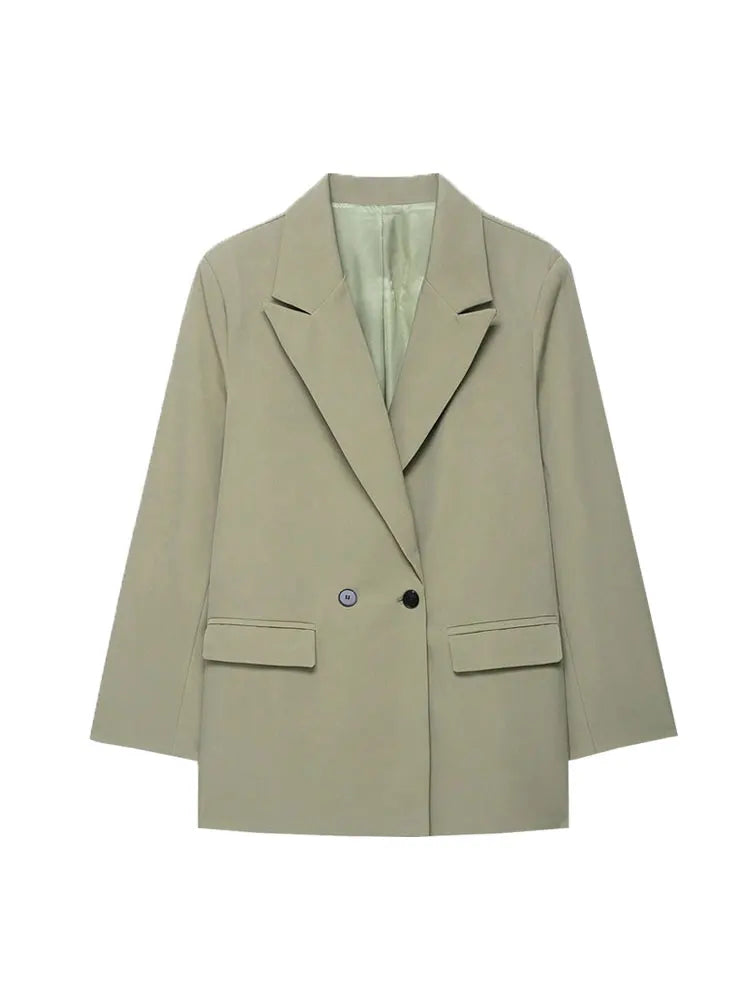Women's Double-Breasted Solid Color Blazer Coat Long Sleeve Office Wear for Spring Autumn Winter Old Money Style