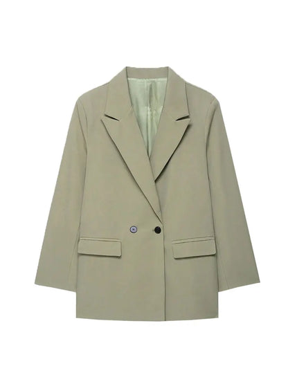 Women's Double-Breasted Solid Color Blazer Coat Long Sleeve Office Wear for Spring Autumn Winter Old Money Style