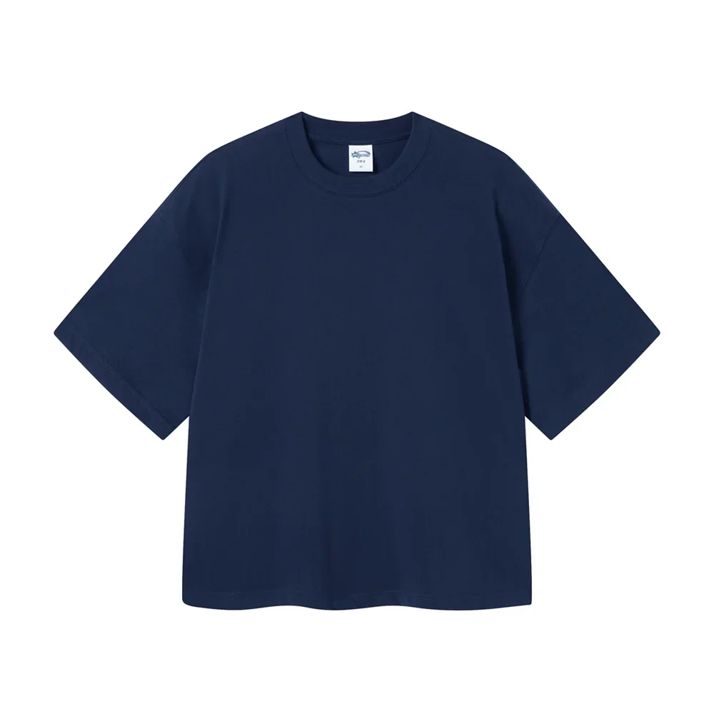 New Men Summer Boxy 275gsm Cotton T-Shirts Retro Unisex Oversized Short Version Basic T Shirt Brand Tees HY1070