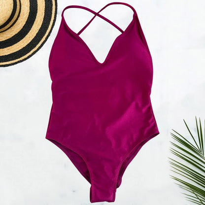 Solid One Piece Swimsuit Women Swimwear 2025 New Bikini Sexy Bodysuit Plus Size Bathing Suit Swimming Suit Maillot De Bain Femme