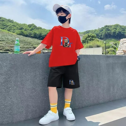 White little bear Children's T-Shirt Kids Age 3-12 boys black girls Outfit Short Sleeve & Shorts Summer Cool Casual brand Set