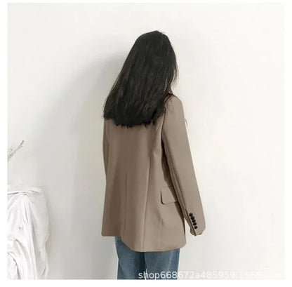 Elegant Casual Loose Long Sleeve Women's Small Suit Jacket Korean Style Spring Autumn Chic Polyester Fiber Button Decoration