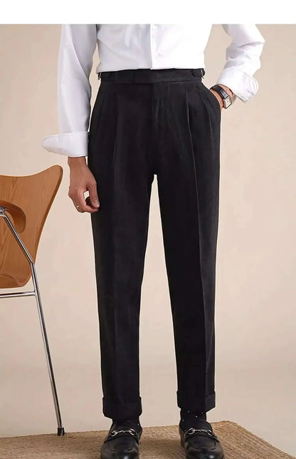 Men Dress Pant Fall Straight Tube Casual Pant Social Trousers Office Double Pleated High Waisted Trousers Men Formal Pant