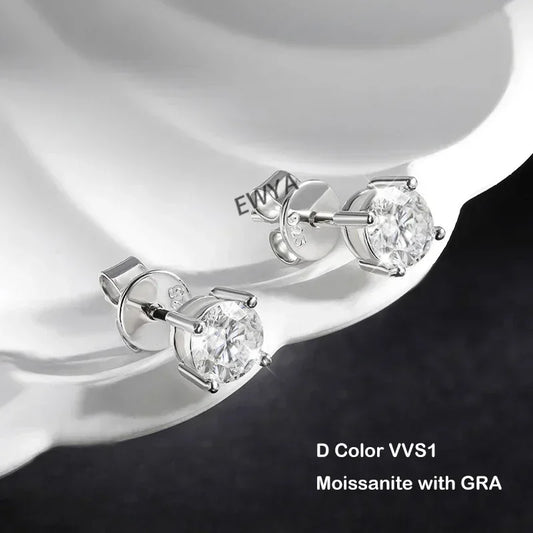 Real 0.2-3CT D Color Moissanite Stud Earrings For Women Party 4 Prong S925 Silver 0.1CT 3mm Pass Diamond Test Earring Gift