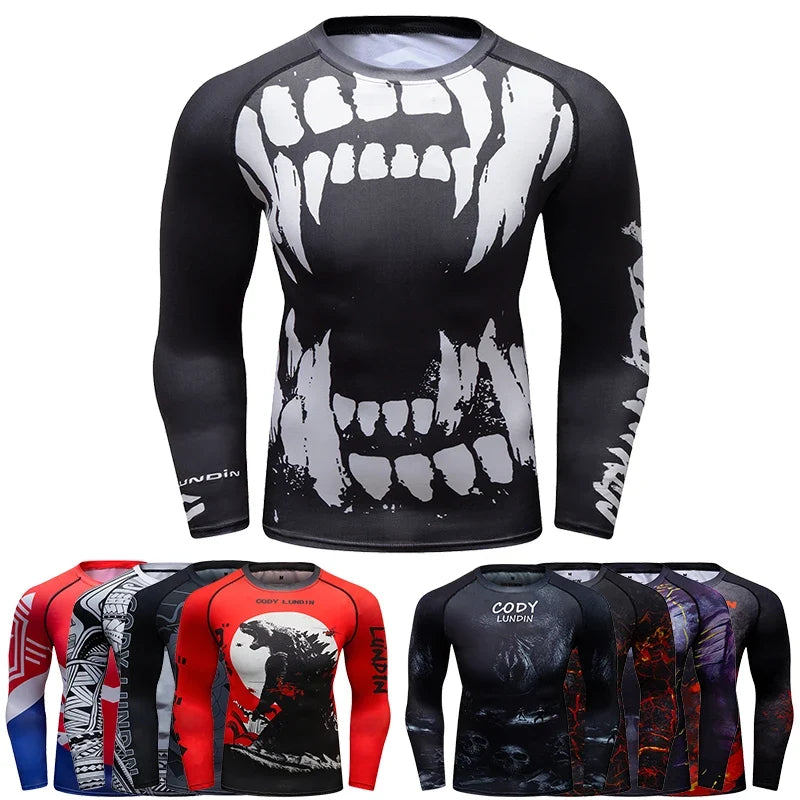 Men Sun Ptotection Fabric Gym Fitness long Sleeve Rashguard Spandex Quickly Dry jiu jitsu No Gi Rash Guard Bjj Grappling Shirts