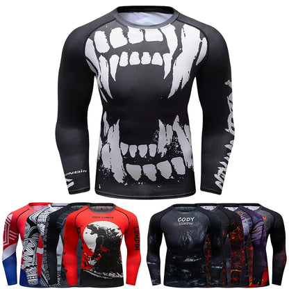 Men Sun Ptotection Fabric Gym Fitness long Sleeve Rashguard Spandex Quickly Dry jiu jitsu No Gi Rash Guard Bjj Grappling Shirts