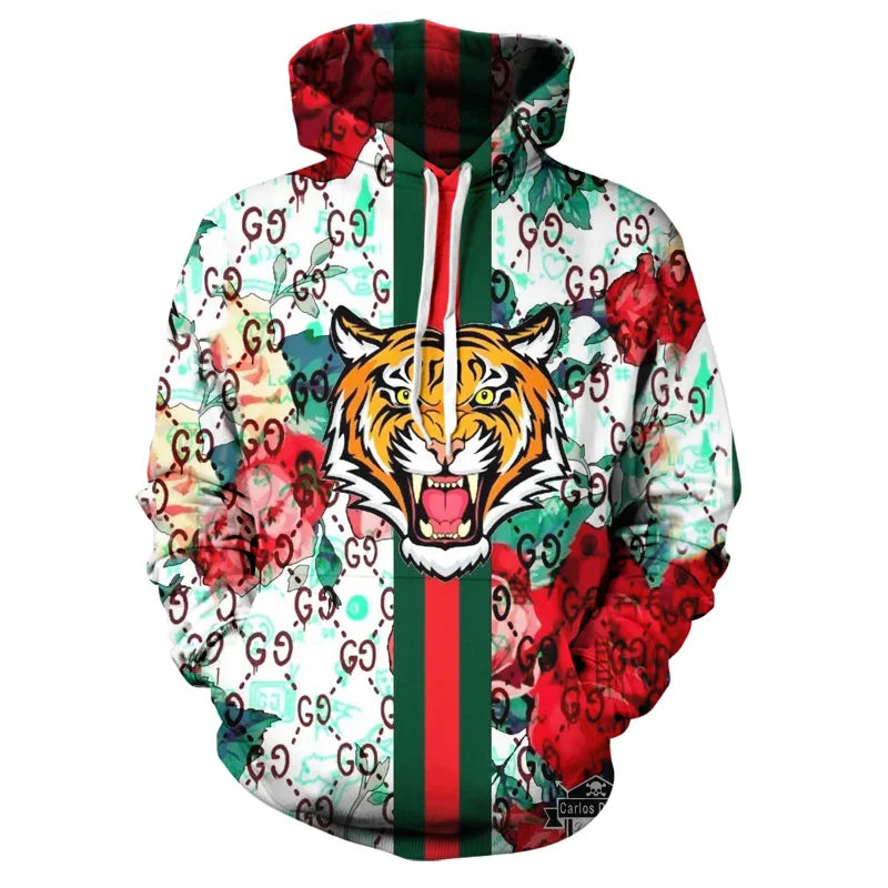 Spring and Autumn Tiger Lion Tattoo 3D Printed Men's Hoodie Unisex Harajuku Fun Hip Hop Sweatshirt Street Essential Oversized