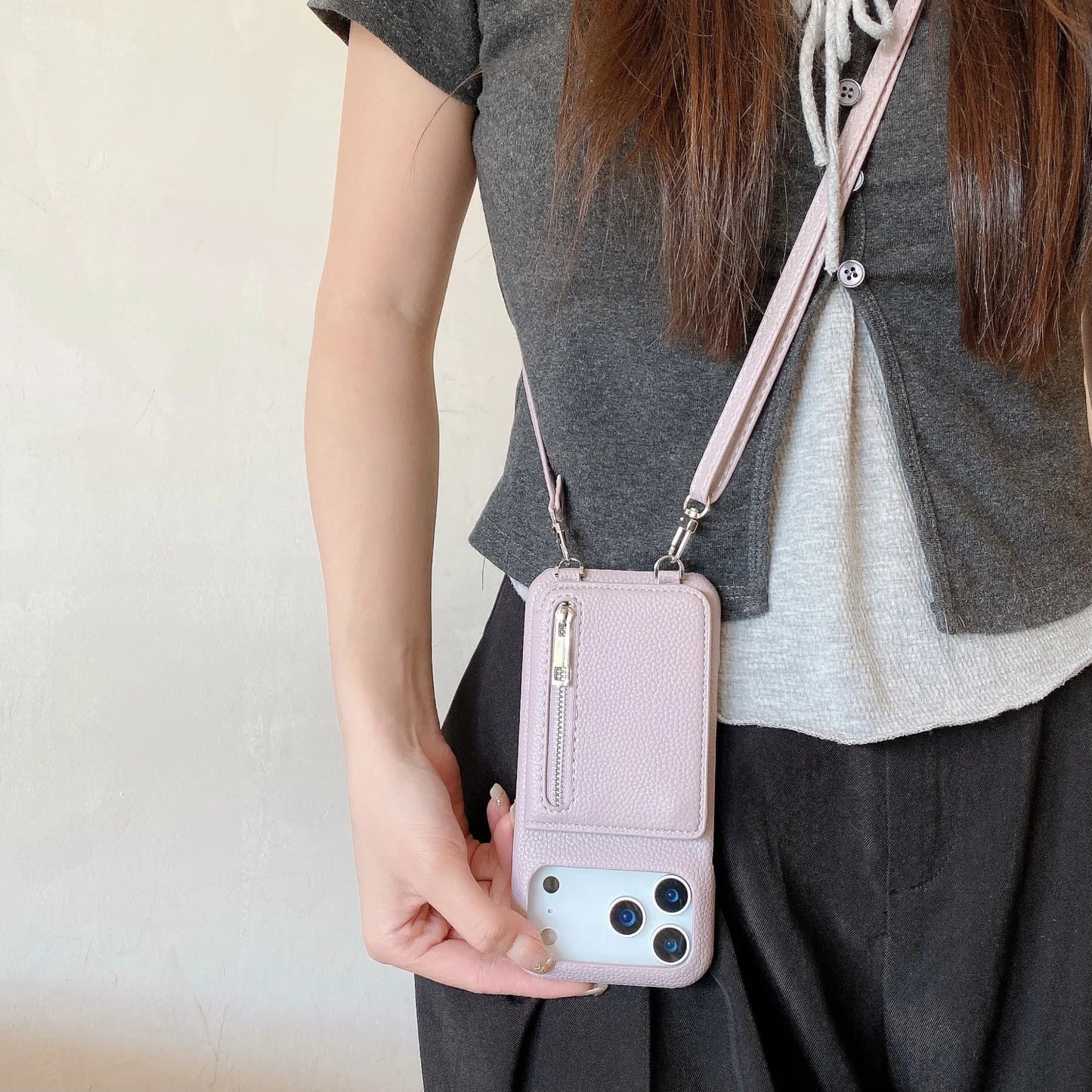Crossbody Lanyard Phone Case with Zipper Mirror Wallet Card Holder Slot for iPhone 17/16/15/14/11 pro Max 13/12/11 plus