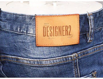 Fashion Streetwear Men Jeans Retro Black Blue Elastic Slim Fit Ripped Jeans Men Spliced Designer Embroidery Hip Hop Denim Pants