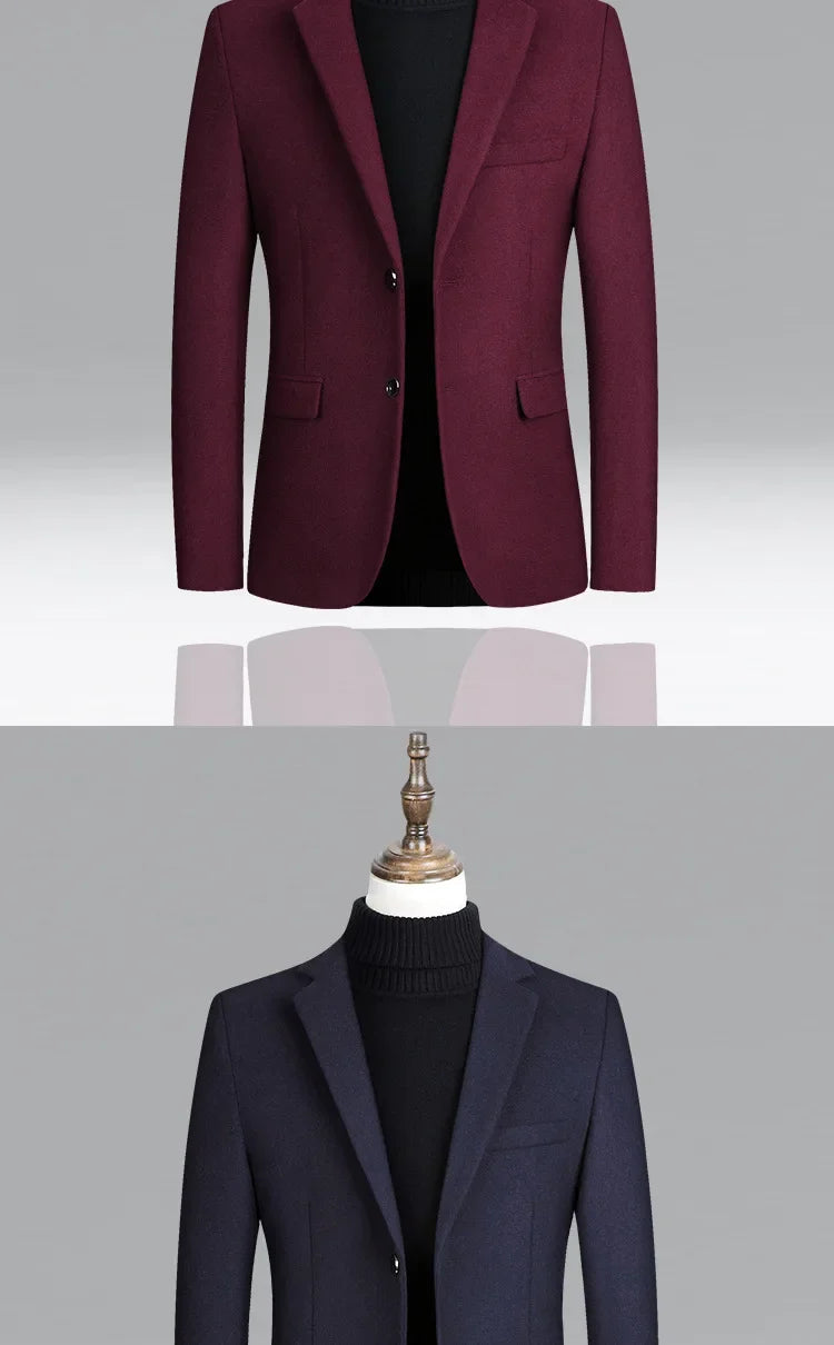 Brand Business Casual Wool Blazer Men 2026 Autumn and Winter New Solid Men Blazer Regular Fit Long Sleeve Blazers for Men