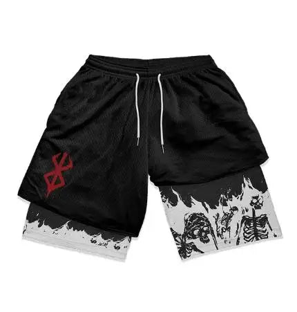 Y2K Summer Men Streetwear Anime Berserk Oversize Active Athletic Gym Short Pants Training Fitness Workout Track Shorts Clothes