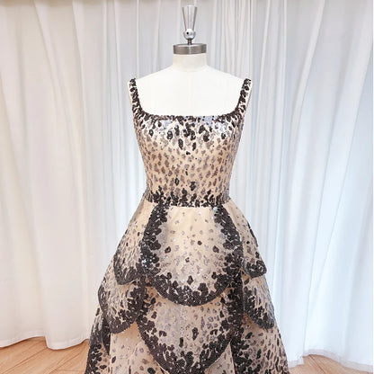 Luxury Sequined Evening Dress Tiered Petal Skirt Formal Prom Gown Customized Robe De Soiree For Women Party 2026
