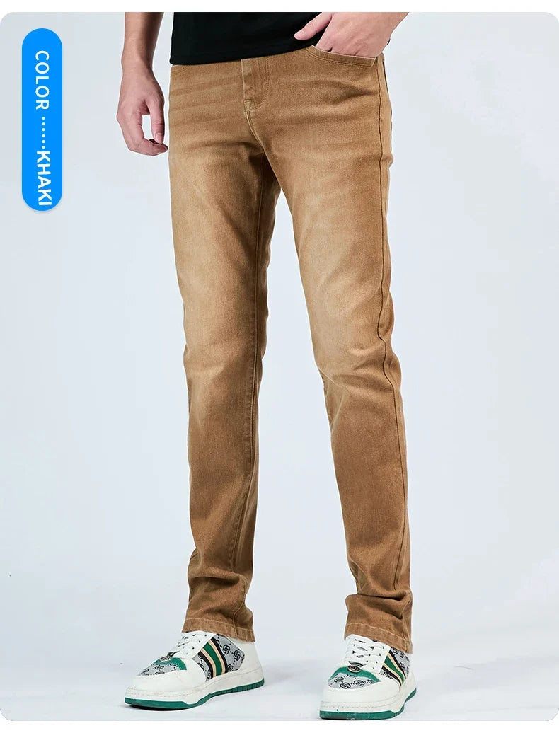 2025 Autumn Men's White Slim Fit Straight Jeans Casual Stretch Denim Pants Comfortable Fashion Streetwear Male Brand Clothing