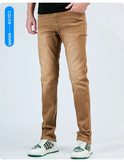 2025 Autumn Men's White Slim Fit Straight Jeans Casual Stretch Denim Pants Comfortable Fashion Streetwear Male Brand Clothing