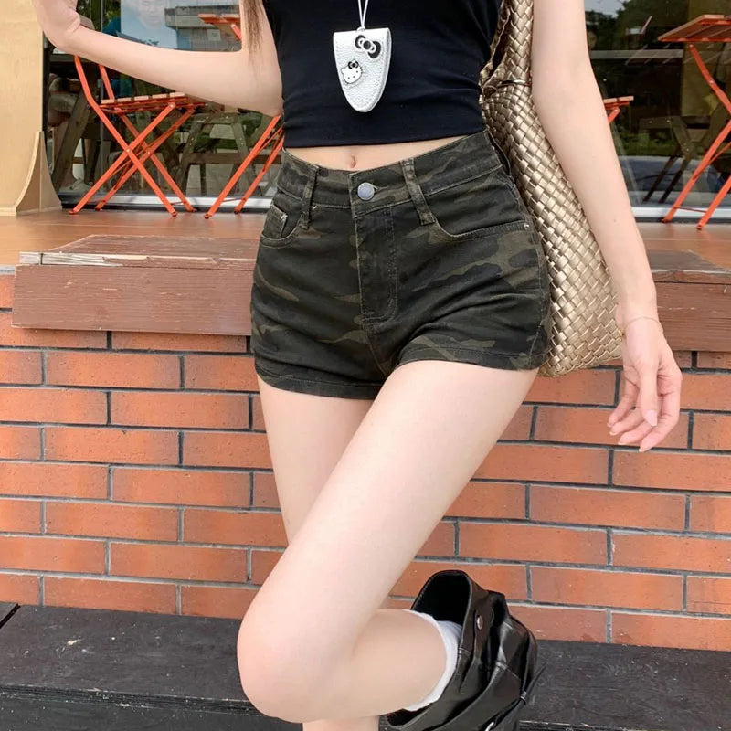 Camouflage Denim Shorts for Women Ultra-Short High-Waisted Slimming Short Jeans Female Y2K Streetwear Sexy Tights Hot Shorts