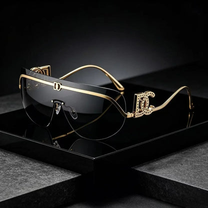 New Luxury Oversized Shield Sunglasses 2026 Gold Metal Brand Gradient Lens Sun Glasses UV400 Protection Trendy Shades Sunglass