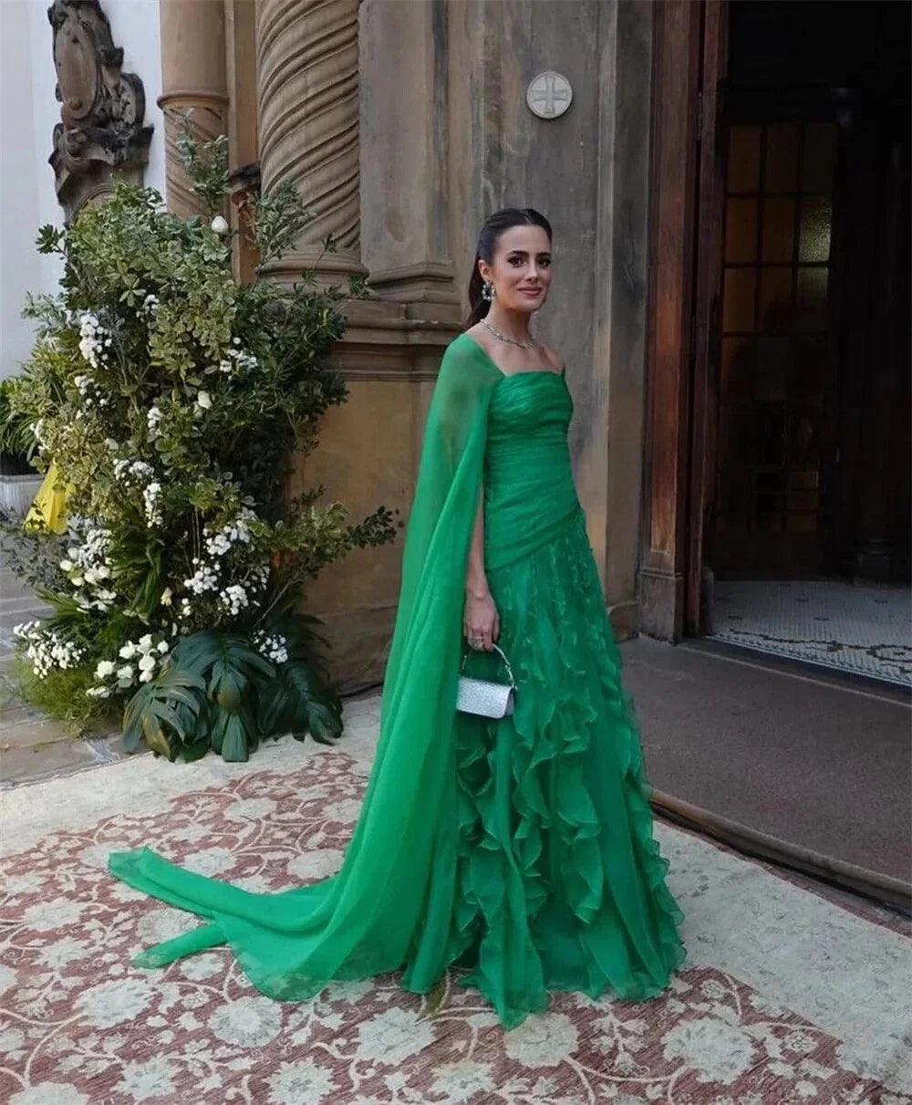 Ruffles Prom Dress Party Dress Chiffon A Line Evening Dress Detachable Shawl Women Celebrity Gala Dress Vestidos Customized
