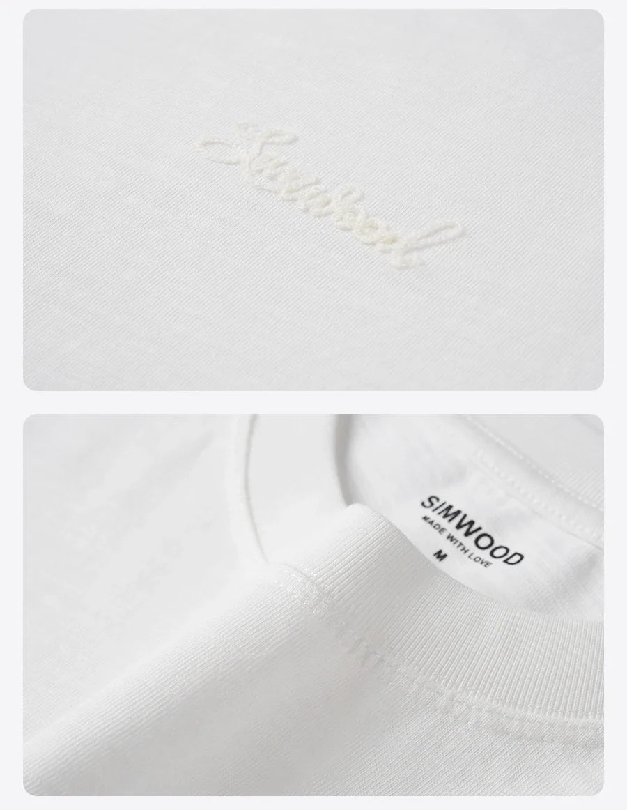 Summer New Super Loose Heavyweight 300gsm Slub Cotton T-shirts Men Letter Embroidery Tops