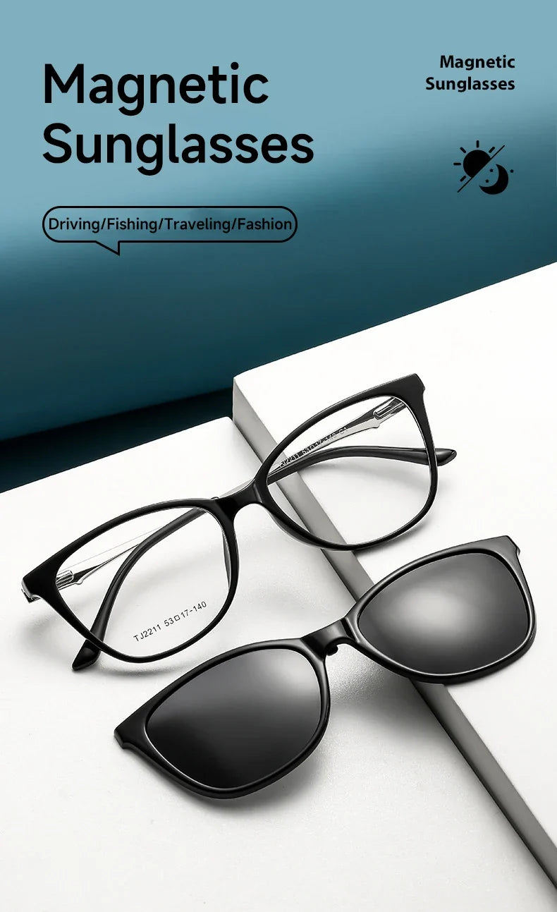 New Women's Cat Eye Polarized Sunglasses with Magnetic Clip Customizable Myopia Prescription Lens Reading Glasses