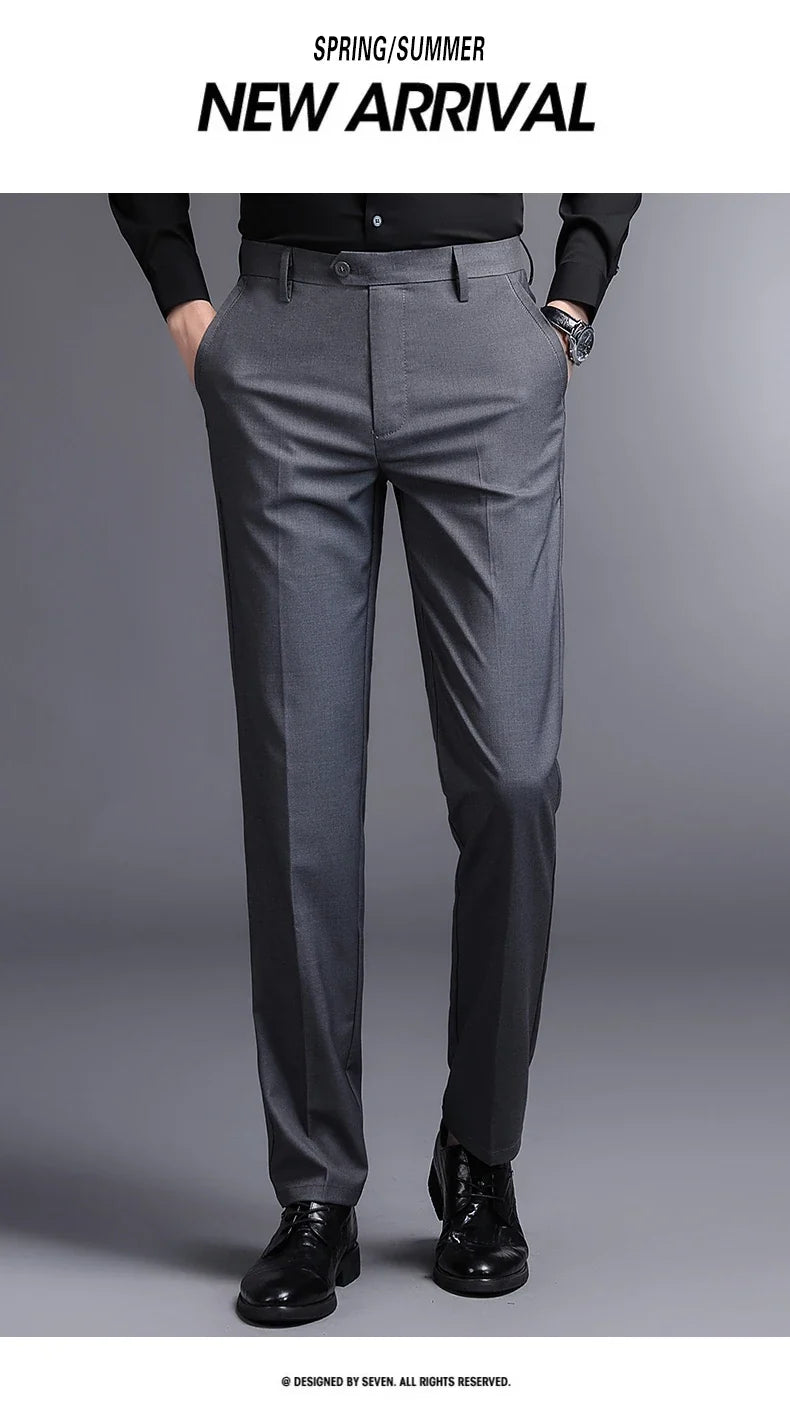 Top Grade New Brand Fashion Relax Fit Suit Pant Office Trousers For Men Dress Pants Business Straight Trousers Men's Clothing