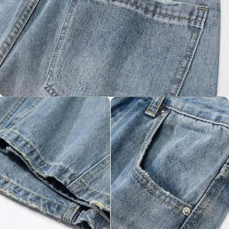 Japanese And Korean Retro Straight Leg Jeans With Loose Fit Men'S Workwear Wide Leg Pants High Street Casual Curved Knife Pants