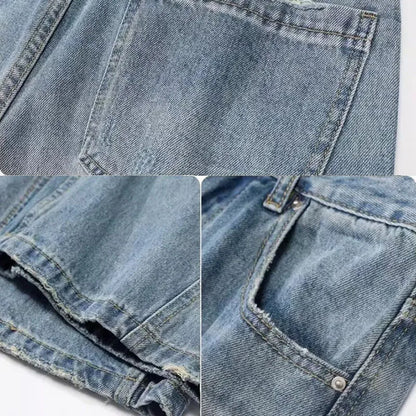 Japanese And Korean Retro Straight Leg Jeans With Loose Fit Men'S Workwear Wide Leg Pants High Street Casual Curved Knife Pants