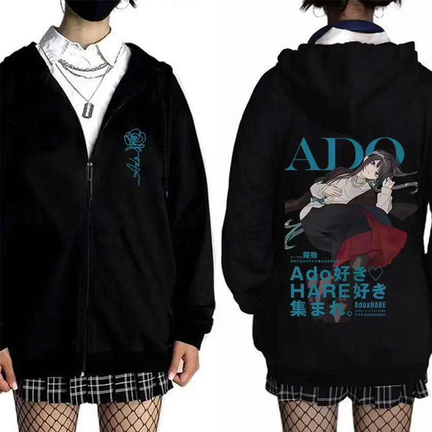Ado World Tour 2025 Hibana Zipper Hoodie Men Women Clothing Fashion Japanese Style Streetwear Unisex Casual Fleece Zip Up Jacket