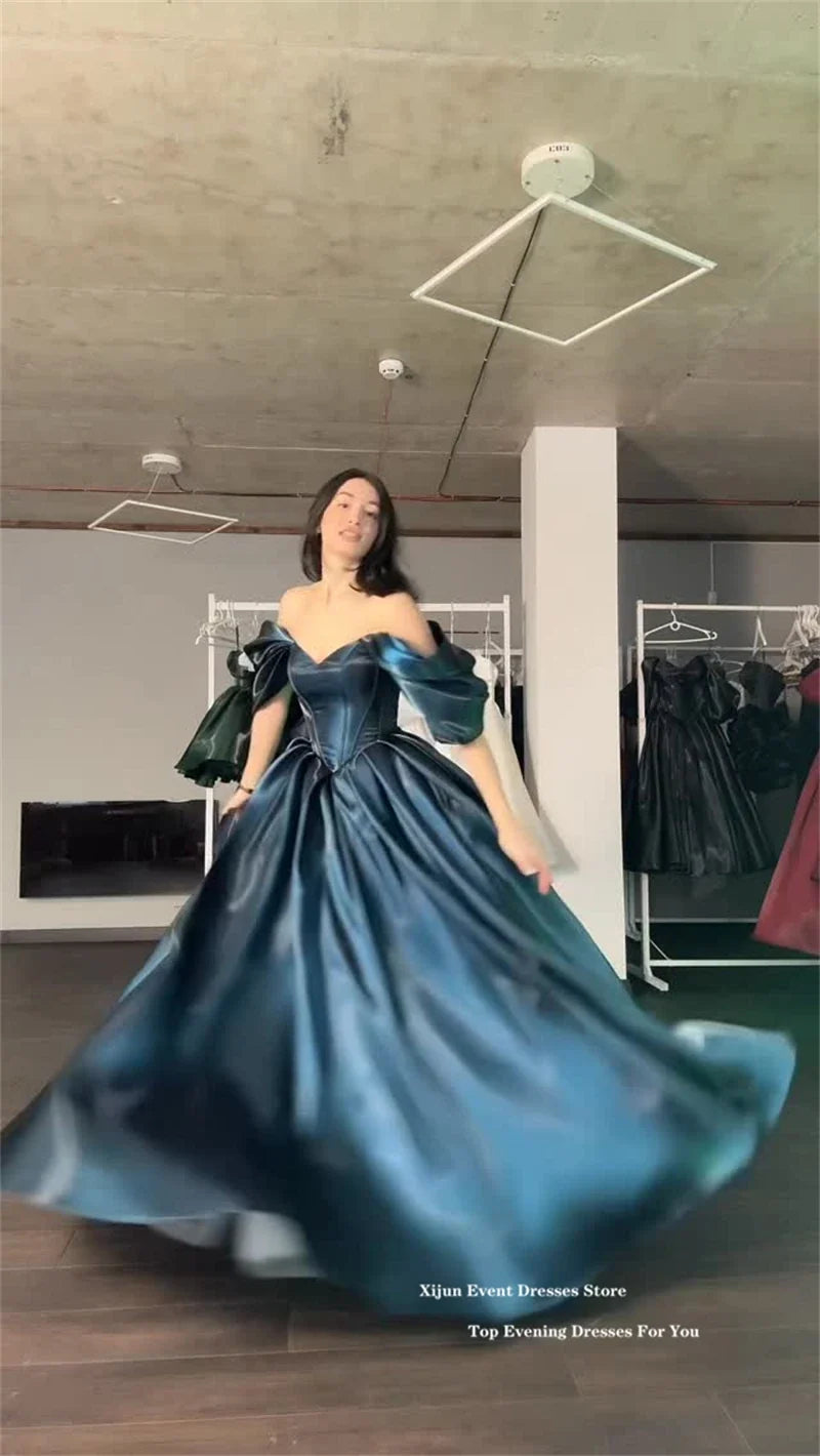 Modern Turquoise Evening Dresses Off The Shoulder A-Line Formal Prom Dresses Shiny Long Birthday Party Gowns Customized