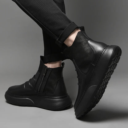 Luxury Brand Male Slip on Chelsea Boots Genuine Leather Mens Warm Winter Shoes High Quality Ankle Boots Men Handmade Snow Boots
