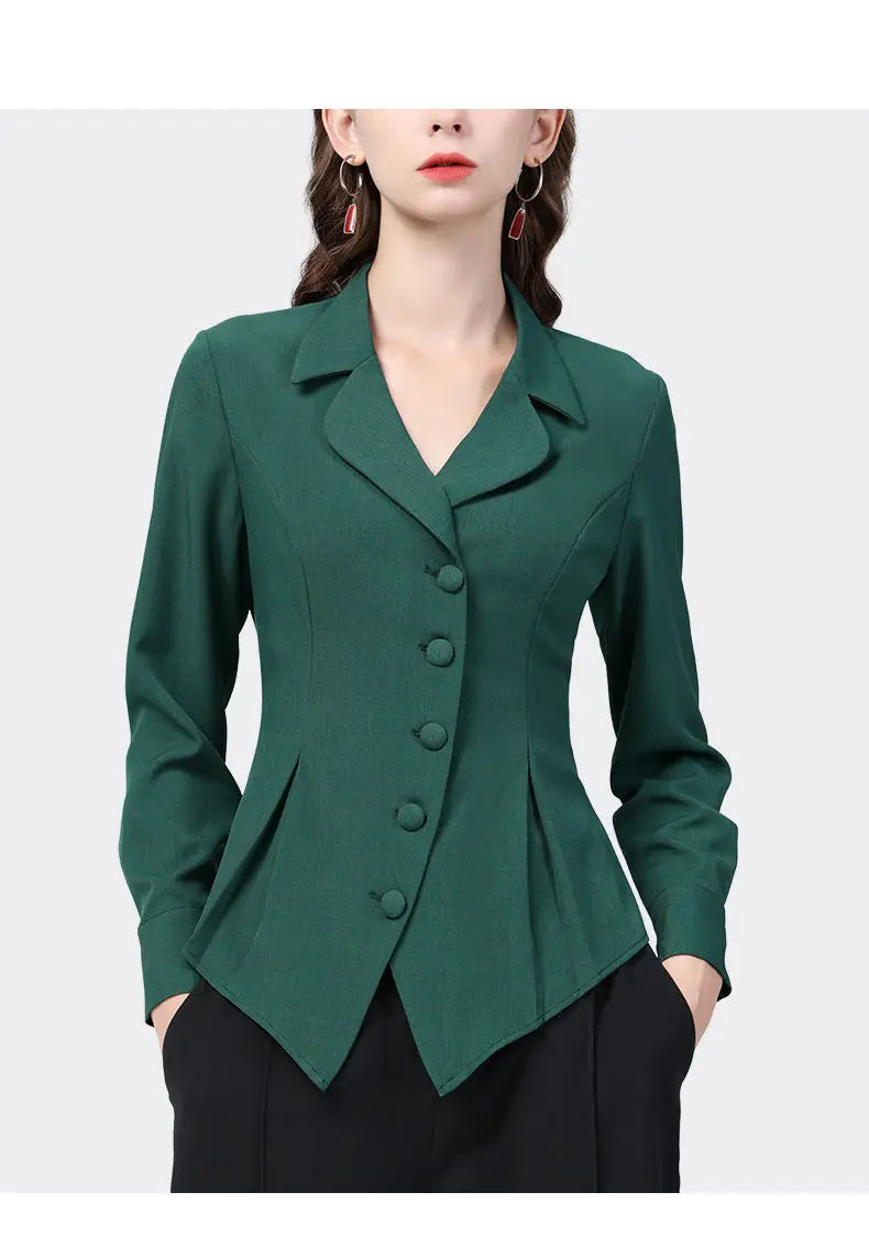 Temperament Skinny Solid Notched Pleated Button Elegant Blazers Graceful Intellectual Women's Clothing 2022 Thin Autumn Winter