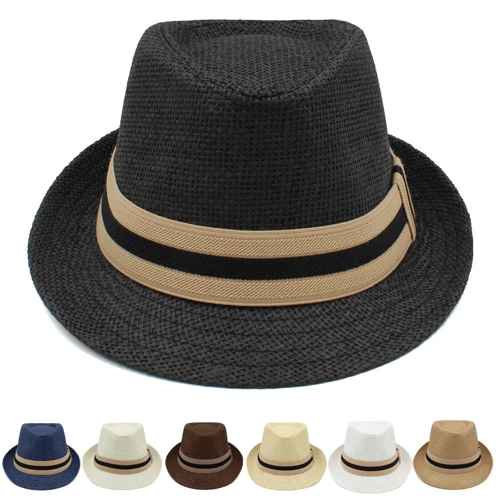 2 Sizes Parent-child Men Women Kids Boy Straw Fedora Hats Summer Trilby Sunhat Classical Jazz Caps Sombrero Beach Outdoor Travel