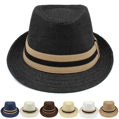 2 Sizes Parent-child Men Women Kids Boy Straw Fedora Hats Summer Trilby Sunhat Classical Jazz Caps Sombrero Beach Outdoor Travel