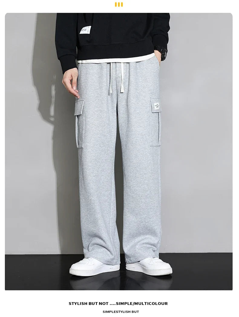 Korean Autumn Big Size Sweatpant Men Loose Baggy Sport Jogging Trouser Male Casual Work Sweat Pants Large Plus Jogger Grey Black