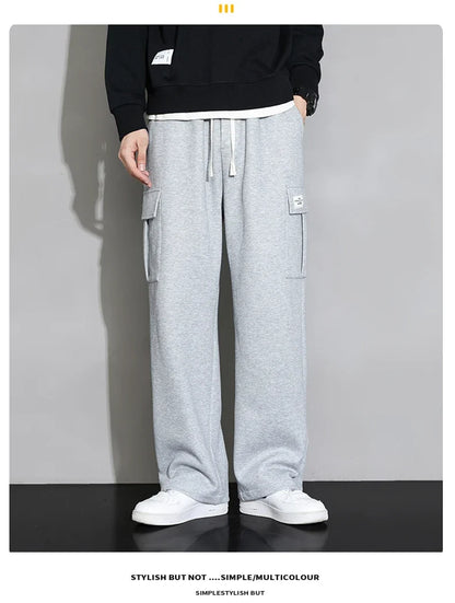 Korean Autumn Big Size Sweatpant Men Loose Baggy Sport Jogging Trouser Male Casual Work Sweat Pants Large Plus Jogger Grey Black