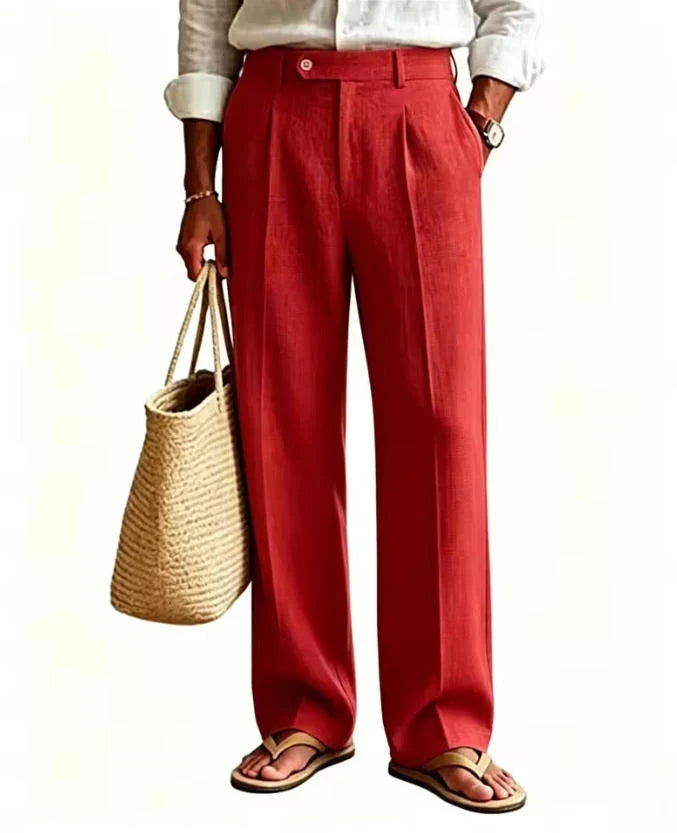 Men's Linen Summer Beach Trousers Casual Dress Pants Elastic Waist Pleated Loose Fit Lightweight Yoga Vacation Lounge Pants