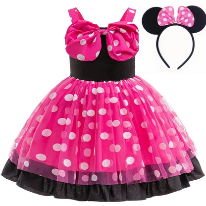 Polka Dot Girls Party Dresses Sleeveless Summer Bowknot Princess Dress Cartoon Mouse Cosplay Costume Kids Birthday Gift Outfit