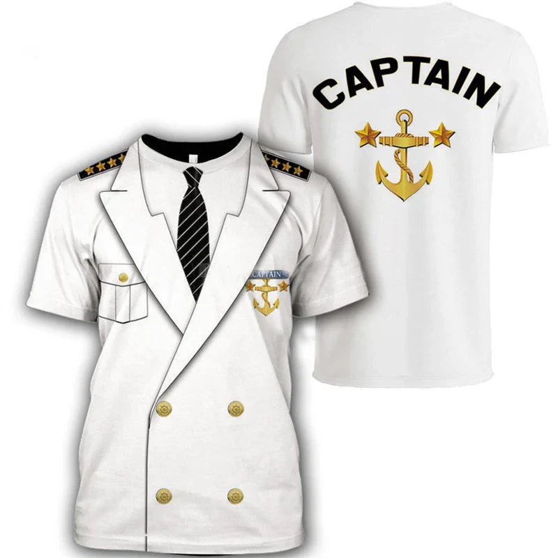 Summer Men's New Fashion Cosplay Navy Captain T Shirt 3D All Over Printed Fashion Unisex Clothing Street Casual Uniform T-shirt