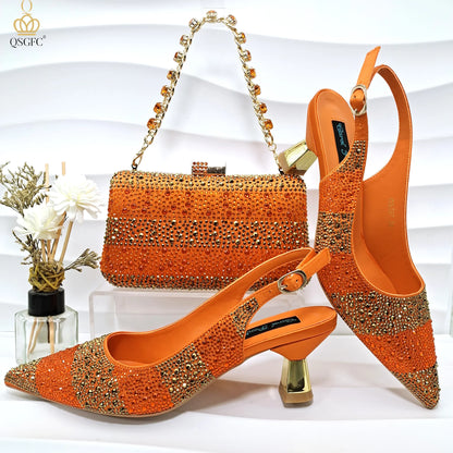 Ladies High Quality Women's Pumps Black Gold Shoes and Bag Set DURABLE OUTSOLE Italian Fashion Design For Nigeria Wedding