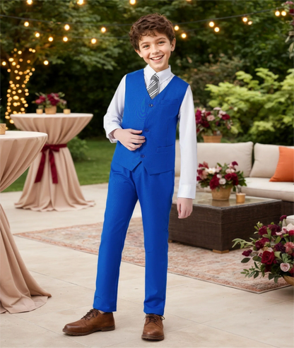 Boys' 2-Piece Suit Set with Vest and Formal Trousers Wedding Formal Attire Children's and Teenage Clothing Suit Sizes 4-16Y