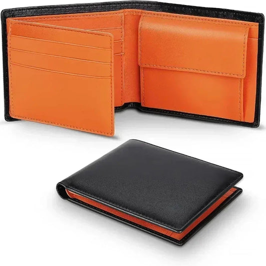 Portefeuilles Homme en Cuir Véritable Minces Classiques Solides Porte-Monnaie Porte-Cartes Poche à Monnaie RFID Qualité Mode