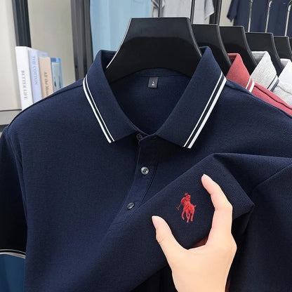 100% pure cotton men's short sleeved summer new golf casual polo shirt high-end brand designer pony embroidery design Tshirt top
