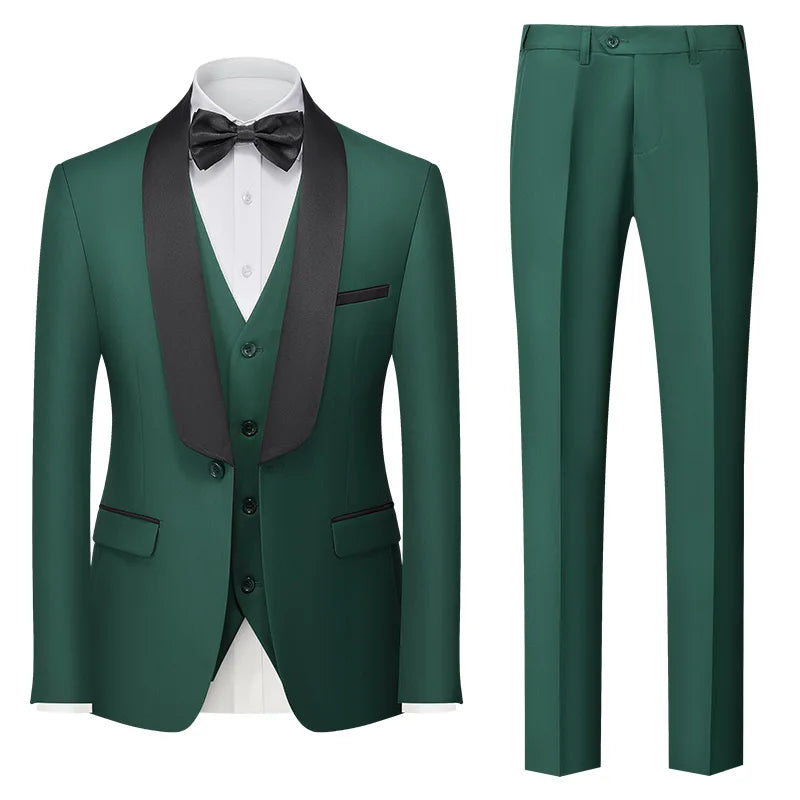 Red Men's Suit 3 Piece, Wedding Party Dress Jacket with Pants Vest, Blue, Green, Gray, Black Available, Asian Size M-5XL 6XL