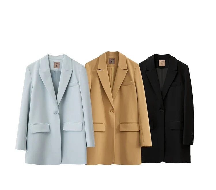Minimalism Blazer for Women Korean 2023 Sping New Loose Office Lady Women's Jacket Fashion Black Solid Female Coat 12321065