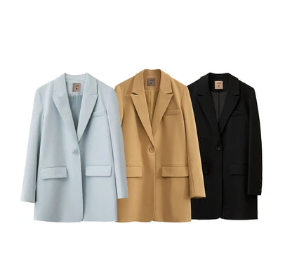 Minimalism Blazer for Women Korean 2023 Sping New Loose Office Lady Women's Jacket Fashion Black Solid Female Coat 12321065