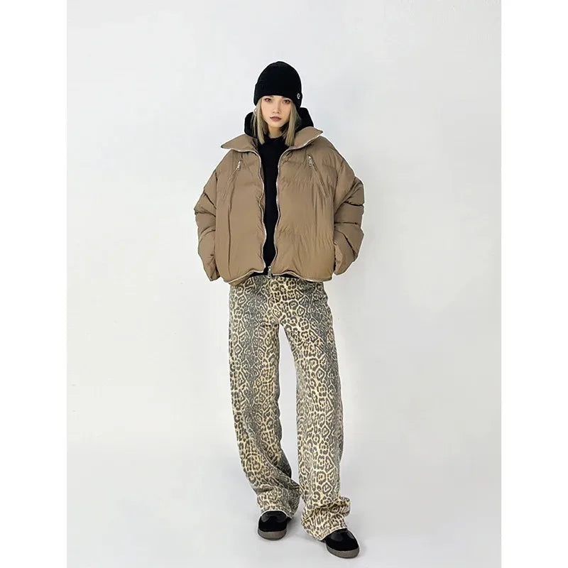 Vintage Leopard Print Jeans Women Spring Oversize Casual Hip Pop Wide Leg Trouser Trend High Waist Panther Denim Pants Ladies