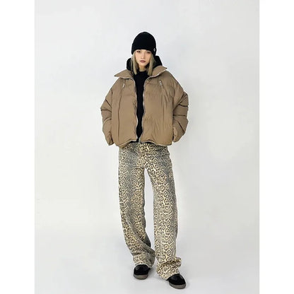 Vintage Leopard Print Jeans Women Spring Oversize Casual Hip Pop Wide Leg Trouser Trend High Waist Panther Denim Pants Ladies
