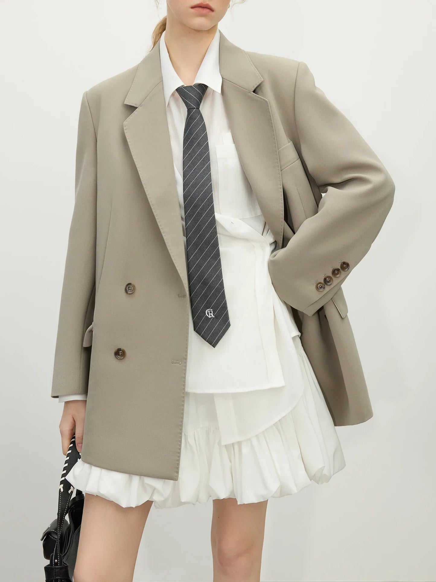 Chic Double-breasted Casual Blazer Jacket for Women Spring 2025 New Style High-end Loose Lazy Style Top 25FS11097